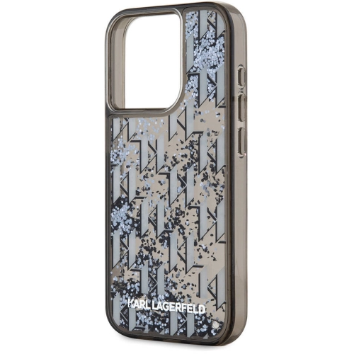 Apple iPhone 15 Pro (6.1) Kılıf Karl Lagerfeld Orjinal Lisanslı Simli KL Yazılı Monogram Gradıent Kapak - Siyah