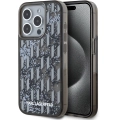 Apple iPhone 15 Pro (6.1) Kılıf Karl Lagerfeld Orjinal Lisanslı Simli KL Yazılı Monogram Gradıent Kapak - Siyah