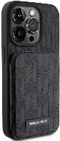 Apple iPhone 15 Pro (6.1) Kılıf Karl Lagerfeld Standlı Kartlıklı Saffiano Monogram Metal Logo Orjinal Lisanslı Kapak - Siyah