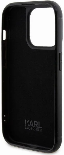 Apple iPhone 15 Pro (6.1) Kılıf Karl Lagerfeld Taşlı Metal Logo Orjinal Lisanslı Kapak - Siyah