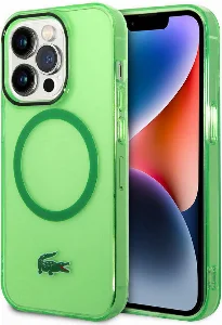 Apple iPhone 15 Pro Kılıf Lacoste Orjinal Lisanslı Magsafe Şarj Özellikli Transparan Timsah Logo Baskılı Kapak - Yeşil