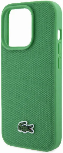 Apple iPhone 15 Pro Kılıf Lacoste Orjinal Lisanslı PU Pike Desenli Arka Yüzey İkonik Timsah Dokuma Logolu Kapak - Yeşil