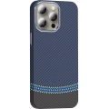 Apple iPhone 15 Pro (6.1) ile Uyumlu Kılıf MagSafe Şarj Özellikli Karbon Fiber Görünümlü Gros Kapak - Siyah-Lacivert