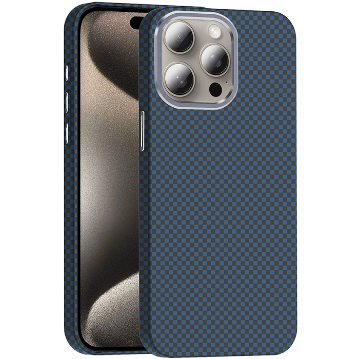 Apple iPhone 15 Pro (6.1) ile Uyumlu Kılıf MagSafe Şarj Özellikli Karbon Fiber Görünümlü Gros Kapak - Lacivert