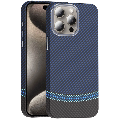 Apple iPhone 15 Pro (6.1) ile Uyumlu Kılıf MagSafe Şarj Özellikli Karbon Fiber Görünümlü Gros Kapak - Siyah-Lacivert