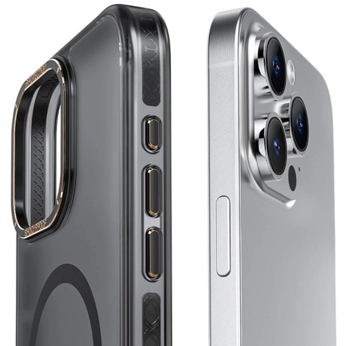 Apple iPhone 15 Pro (6.1) Kılıf Magsafe Şarj Özellikli Cam Arka Yüzey Recci Michelin Serisi Kapak - Siyah