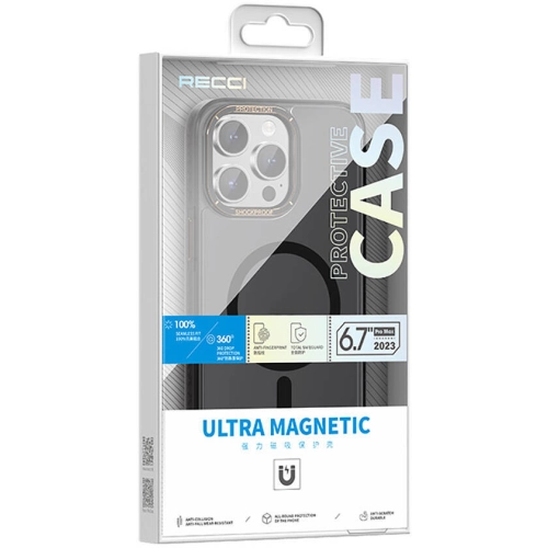 Apple iPhone 15 Pro (6.1) Kılıf Magsafe Şarj Özellikli Cam Arka Yüzey Recci Michelin Serisi Kapak - Siyah