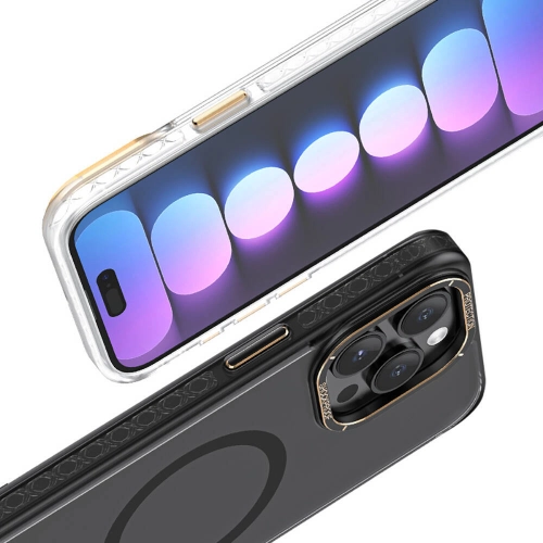 Apple iPhone 15 Pro (6.1) Kılıf Magsafe Şarj Özellikli Cam Arka Yüzey Recci Michelin Serisi Kapak - Siyah