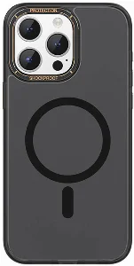 Apple iPhone 15 Pro (6.1) Kılıf Magsafe Şarj Özellikli Cam Arka Yüzey Recci Michelin Serisi Kapak - Siyah