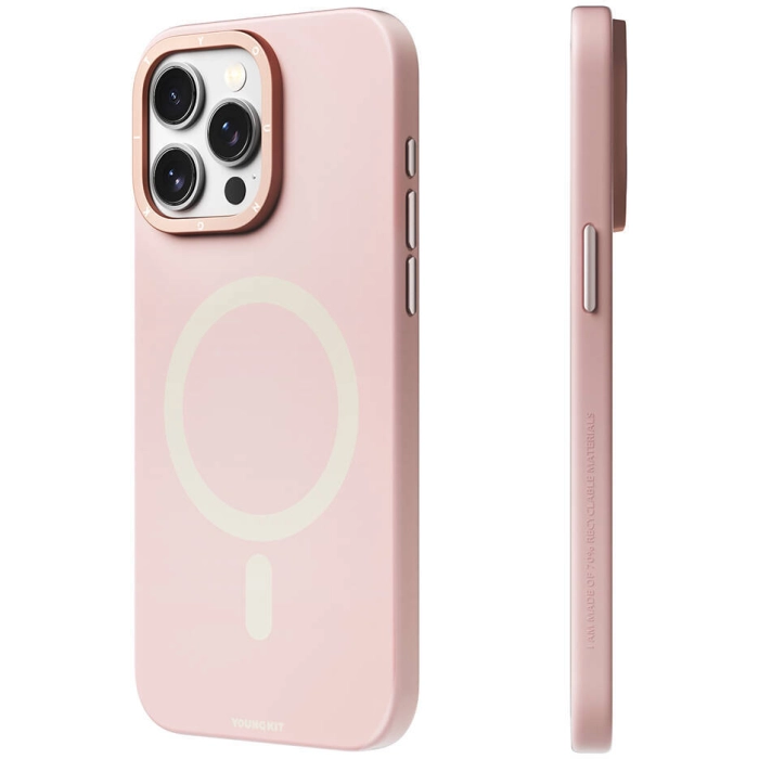Apple iPhone 15 Pro (6.1) Kılıf Magsafe Şarj Özellikli Çizilmeye ve Aşınmaya Dayanıklı Youngkit Velvet Magnet Serisi Kapak - Pembe