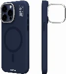 Apple iPhone 15 Pro (6.1) Kılıf Magsafe Şarj Özellikli Kamera Standlı Silikon Youngkit Bitty Cream Kapak - Mavi