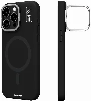 Apple iPhone 15 Pro (6.1) Kılıf Magsafe Şarj Özellikli Kamera Standlı Silikon Youngkit Bitty Cream Kapak - Siyah