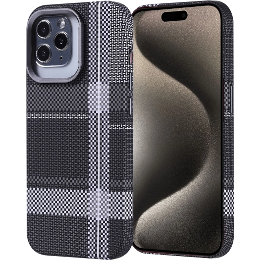 Apple iPhone 15 Pro (6.1) Kılıf Magsafe Şarj Özellikli Karbon Fiber Görünümlü Zore Nekst Kapak - Gri-Siyah