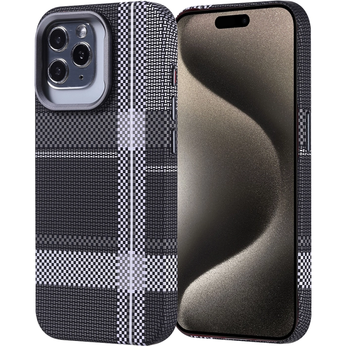 Apple iPhone 15 Pro (6.1) Kılıf Magsafe Şarj Özellikli Karbon Fiber Görünümlü Zore Nekst Kapak - Gri-Siyah