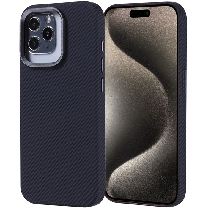 Apple iPhone 15 Pro (6.1) Kılıf Magsafe Şarj Özellikli Karbon Fiber Görünümlü Zore Nekst Kapak - Siyah
