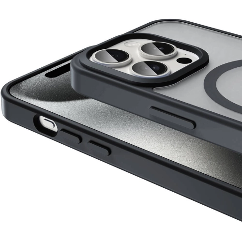 Apple iPhone 15 Pro (6.1) Kılıf Magsafe Şarj Özellikli Renkli Mat Arka Yüzey Sio Kapak - Siyah