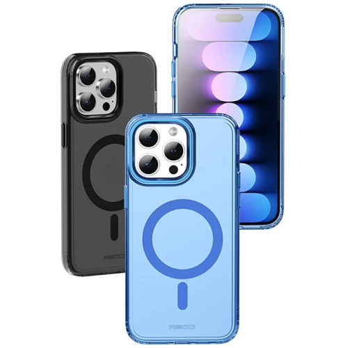 Apple iPhone 15 Pro (6.1) Kılıf Magsafe Şarj Özellikli Saydam Arka Yüzey Recci Crystal Color Serisi Kapak - Mavi
