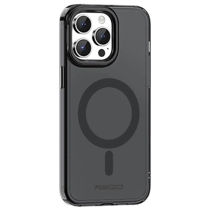 Apple iPhone 15 Pro (6.1) Kılıf Magsafe Şarj Özellikli Saydam Arka Yüzey Recci Crystal Color Serisi Kapak - Siyah