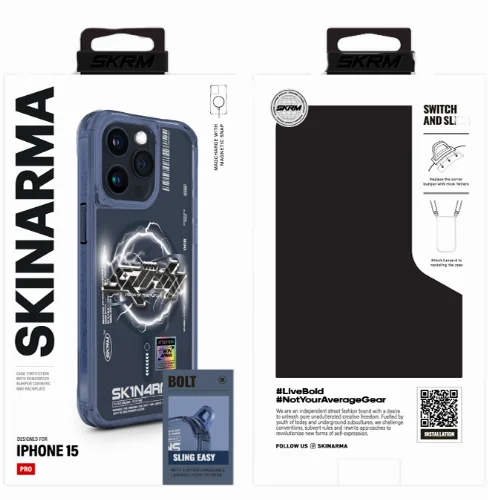 Apple iPhone 15 Pro (6.1) Kılıf Magsafe Şarj Özellikli Yazı Desenli SkinArma Bolt Kapak - Gri