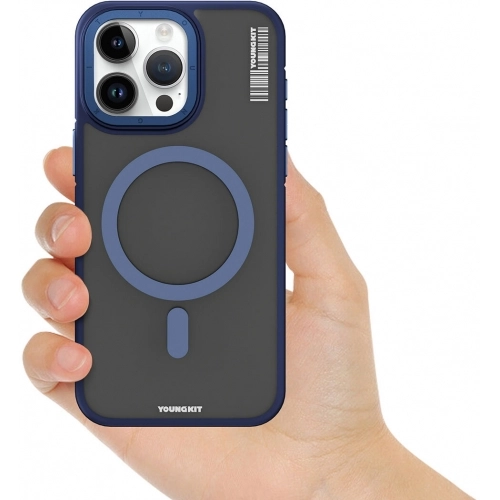 Apple iPhone 15 Pro Kılıf Magsafe Şarj Özellikli Youngkit Rock Sand Serisi Kapak - Siyah