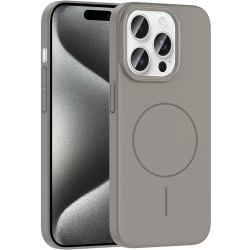 Apple iPhone 15 Pro (6.1) ile Uyumlu Kılıf Magsafe Şarj Özellikli Ruby Silikon Kapak - Gri