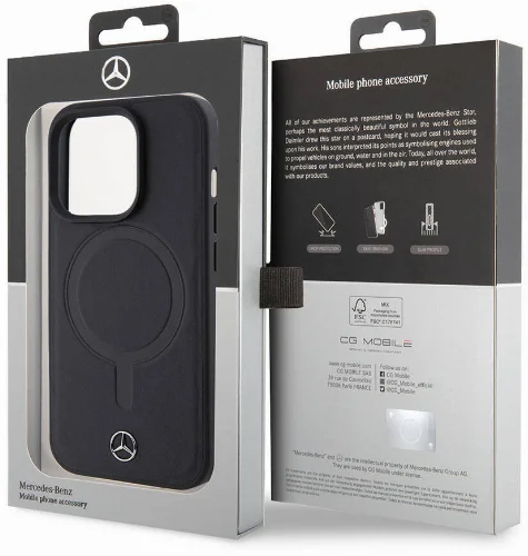 Apple iPhone 15 Pro (6.1) Kılıf Mercedes Benz Magsafe Şarj Özellikli Yumuşak Deri Orjinal Lisanslı Kapak - Siyah