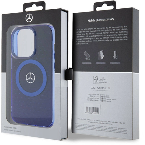 Apple iPhone 15 Pro (6.1) Kılıf Mercedes Benz Orjinal Lisanslı Magsafe Şarj Özellikli Çift Katmanlı Mavi Yıldız Desenli Kapak - Mavi