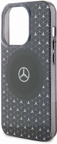 Apple iPhone 15 Pro (6.1) Kılıf Mercedes Benz Orjinal Lisanslı Magsafe Şarj Özellikli Çift Katmanlı Mini Yıldız Desenli Kapak - Siyah