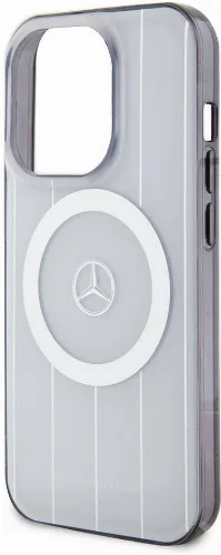 Apple iPhone 15 Pro (6.1) Kılıf Mercedes Benz Orjinal Lisanslı Magsafe Şarj Özellikli Çift Katmanlı Paralel Çizgi Desenli Kapak - Siyah