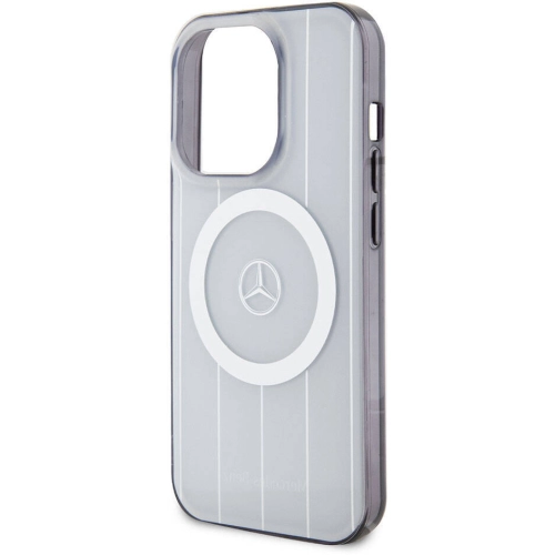 Apple iPhone 15 Pro (6.1) Kılıf Mercedes Benz Orjinal Lisanslı Magsafe Şarj Özellikli Çift Katmanlı Paralel Çizgi Desenli Kapak - Beyaz
