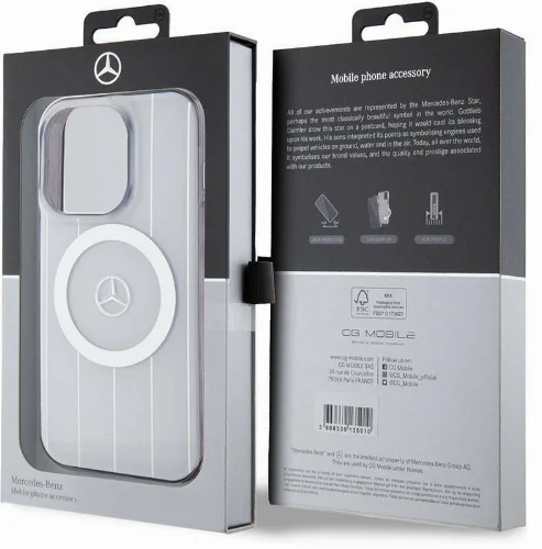 Apple iPhone 15 Pro (6.1) Kılıf Mercedes Benz Orjinal Lisanslı Magsafe Şarj Özellikli Çift Katmanlı Paralel Çizgi Desenli Kapak - Beyaz