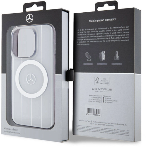 Apple iPhone 15 Pro (6.1) Kılıf Mercedes Benz Orjinal Lisanslı Magsafe Şarj Özellikli Çift Katmanlı Paralel Çizgi Desenli Kapak - Beyaz