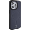 Apple iPhone 15 Pro (6.1) Kılıf Mercedes Benz Orjinal Lisanslı Magsafe Şarj Özellikli Metal Yıldız Logolu Pürüzsüz Deri Kapak - Lacivert