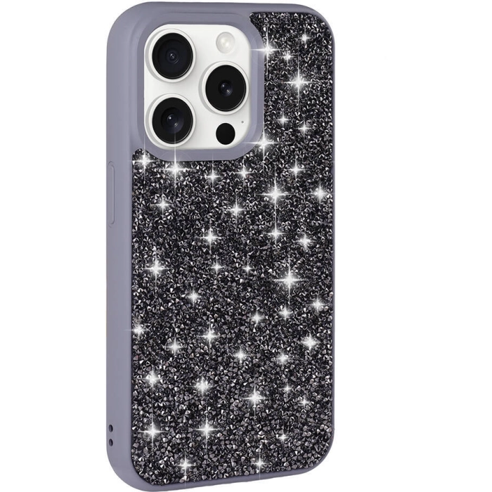 Apple iPhone 15 Pro Kılıf Parlak Taşlı Tasarım Zore Pırlanta Kapak - Gri