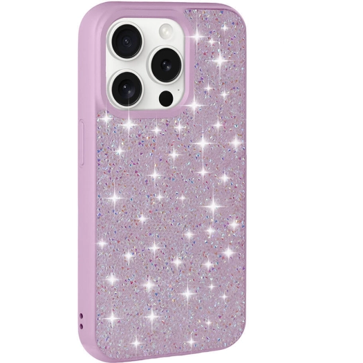 Apple iPhone 15 Pro Kılıf Parlak Taşlı Tasarım Zore Pırlanta Kapak - Lila