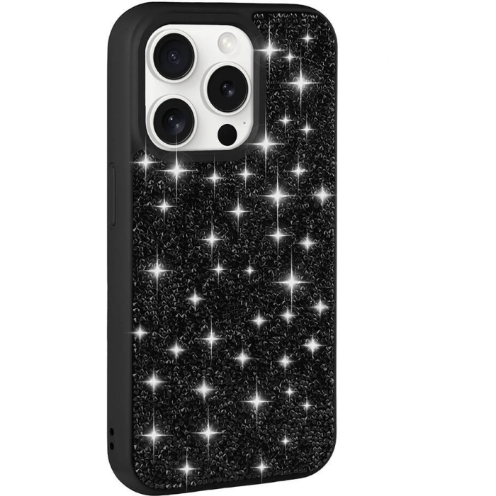 Apple iPhone 15 Pro Kılıf Parlak Taşlı Tasarım Zore Pırlanta Kapak - Siyah