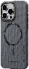 Apple iPhone 15 Pro (6.1) Kılıf Recci Machinist Serisi Magsafe Şarj Özellikli Magnetik Karbon Kapak - Gri