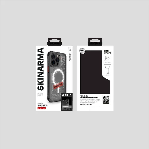 Apple iPhone 15 Pro Kılıf SkinArma Magsafe Şarj Özellikli Yazı Desenli Airbag Tasarımlı Orion Kapak - Siyah