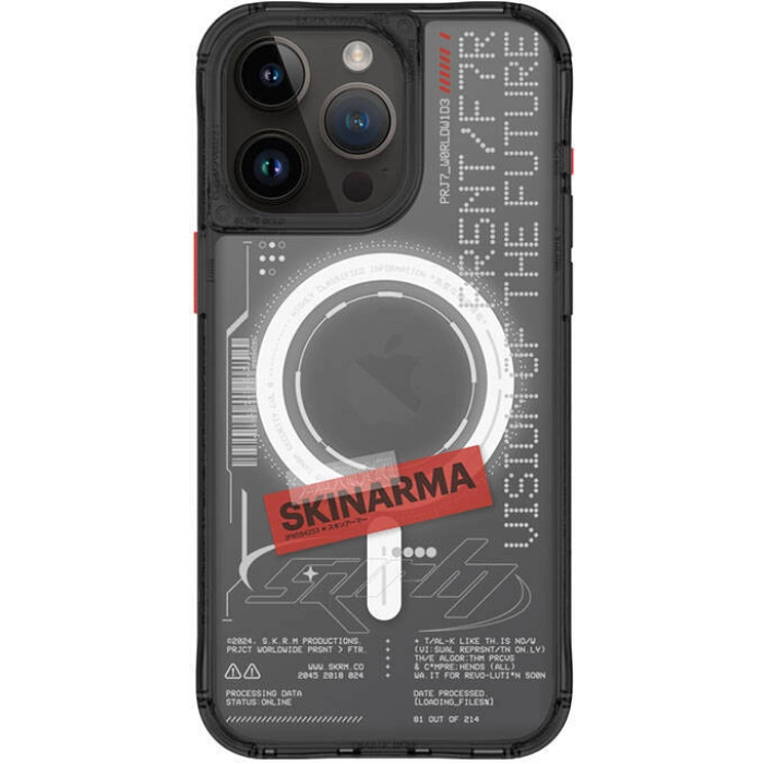 Apple iPhone 15 Pro Kılıf SkinArma Magsafe Şarj Özellikli Yazı Desenli Airbag Tasarımlı Orion Kapak - Siyah