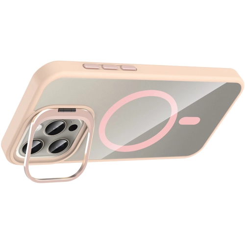 Apple iPhone 15 Pro (6.1) Kılıf Standlı ve Kamera Lens Hediyeli M-Safe Şarj Özellikli Etro Kapak - Desert Titanyum