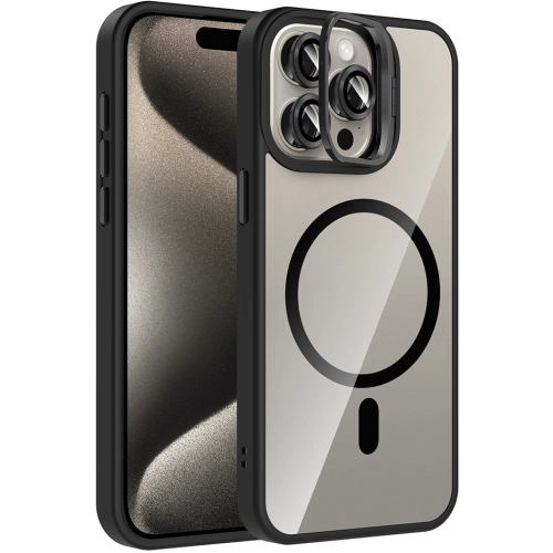 Apple iPhone 15 Pro (6.1) Kılıf Standlı ve Kamera Lens Hediyeli M-Safe Şarj Özellikli Etro Kapak - Siyah