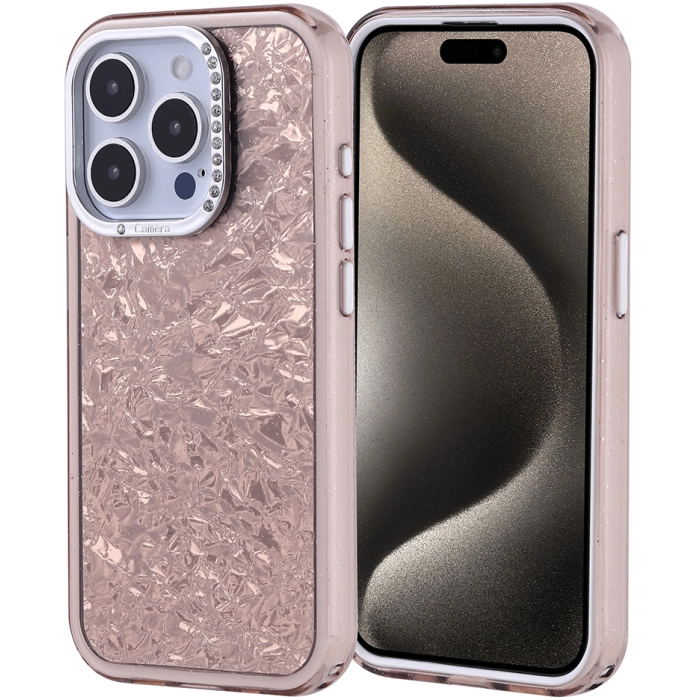 Apple iPhone 15 Pro (6.1) ile Uyumlu Kılıf Buzlu Parıltılı Lüks Kamera Lens Darbeye Dayanıklı Kapi Kapak - Gold