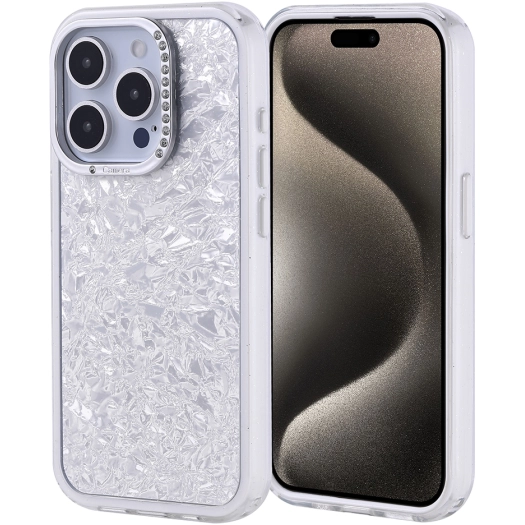 Apple iPhone 15 Pro (6.1) ile Uyumlu Kılıf Buzlu Parıltılı Lüks Kamera Lens Darbeye Dayanıklı Kapi Kapak - Gümüş