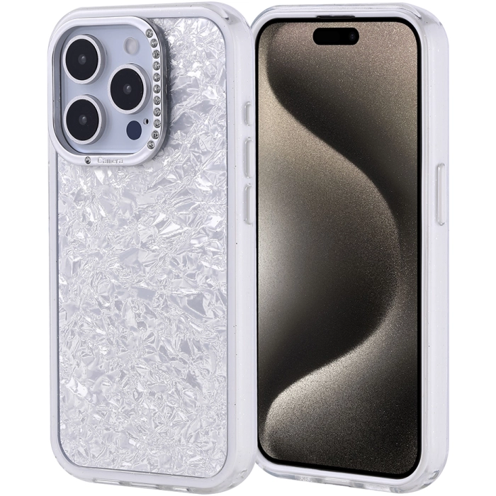 Apple iPhone 15 Pro (6.1) ile Uyumlu Kılıf Buzlu Parıltılı Lüks Kamera Lens Darbeye Dayanıklı Kapi Kapak - Gümüş