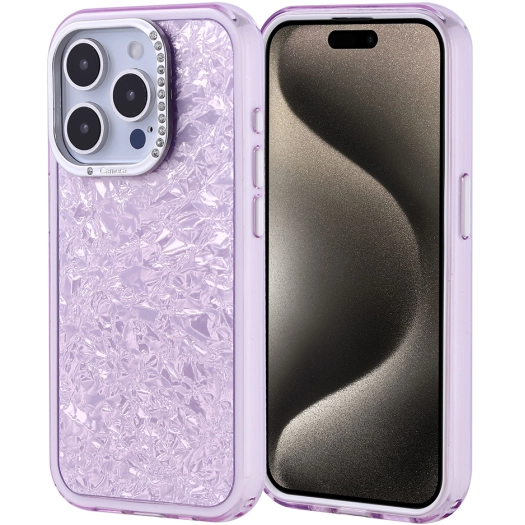 Apple iPhone 15 Pro (6.1) ile Uyumlu Kılıf Buzlu Parıltılı Lüks Kamera Lens Darbeye Dayanıklı Kapi Kapak - Lila