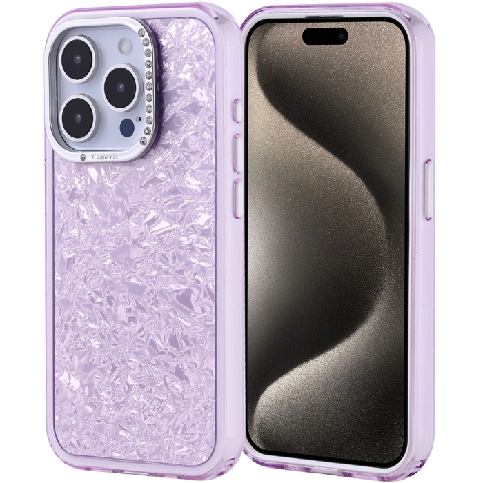 Apple iPhone 15 Pro (6.1) ile Uyumlu Kılıf Buzlu Parıltılı Lüks Kamera Lens Darbeye Dayanıklı Kapi Kapak - Lila