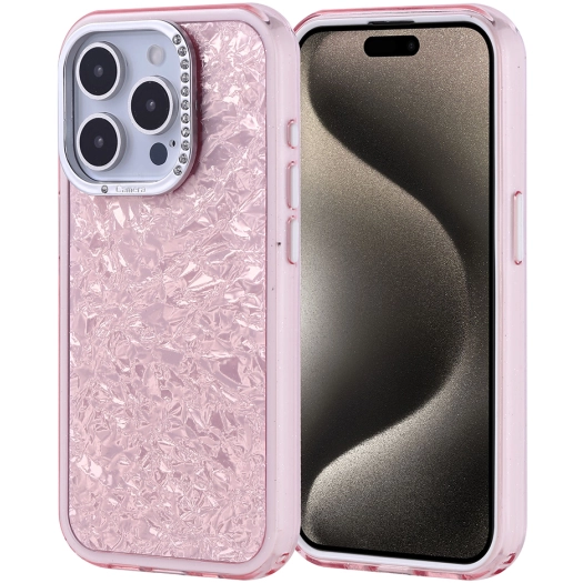 Apple iPhone 15 Pro (6.1) ile Uyumlu Kılıf Buzlu Parıltılı Lüks Kamera Lens Darbeye Dayanıklı Kapi Kapak - Pembe