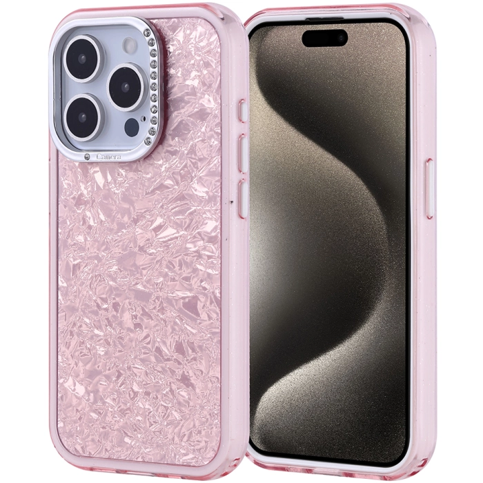 Apple iPhone 15 Pro (6.1) ile Uyumlu Kılıf Buzlu Parıltılı Lüks Kamera Lens Darbeye Dayanıklı Kapi Kapak - Pembe