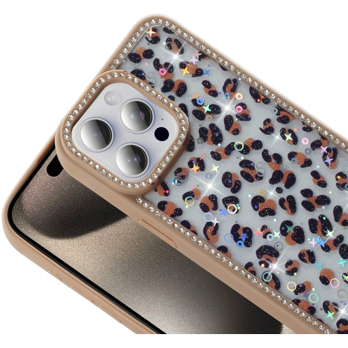 Apple iPhone 15 Pro (6.1) Kılıf Taşlı ve Simli Tasarım Lux Işıltılı Azra Kapak - Siyah