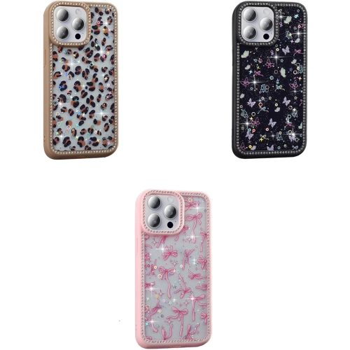 Apple iPhone 15 Pro (6.1) Kılıf Taşlı ve Simli Tasarım Lux Işıltılı Azra Kapak - Siyah